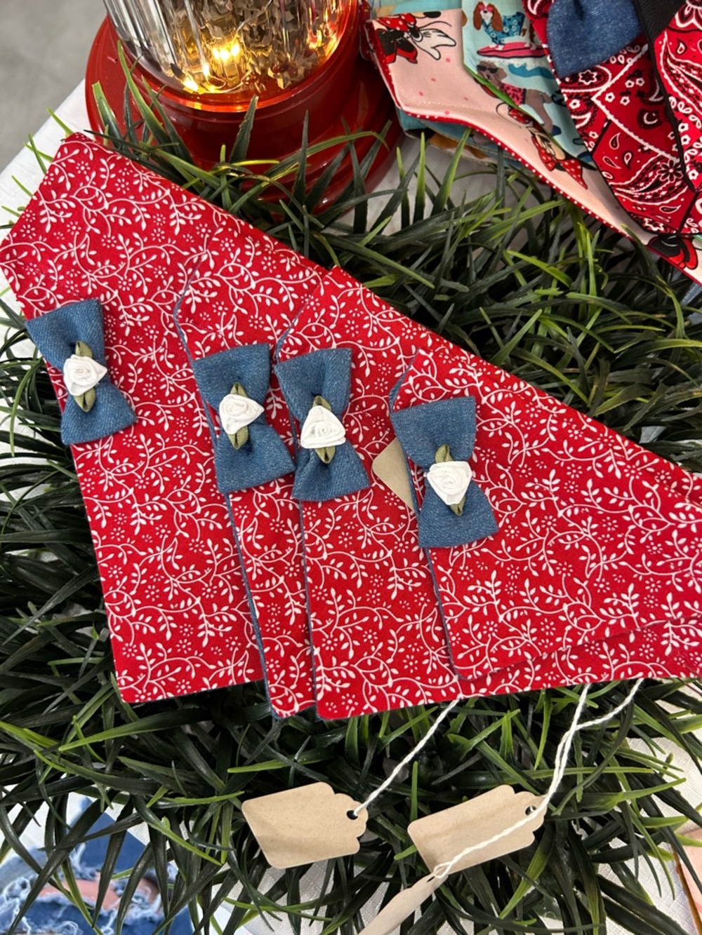 Handmade Red Western Floral Dog Bandanna Pet Collar NEW